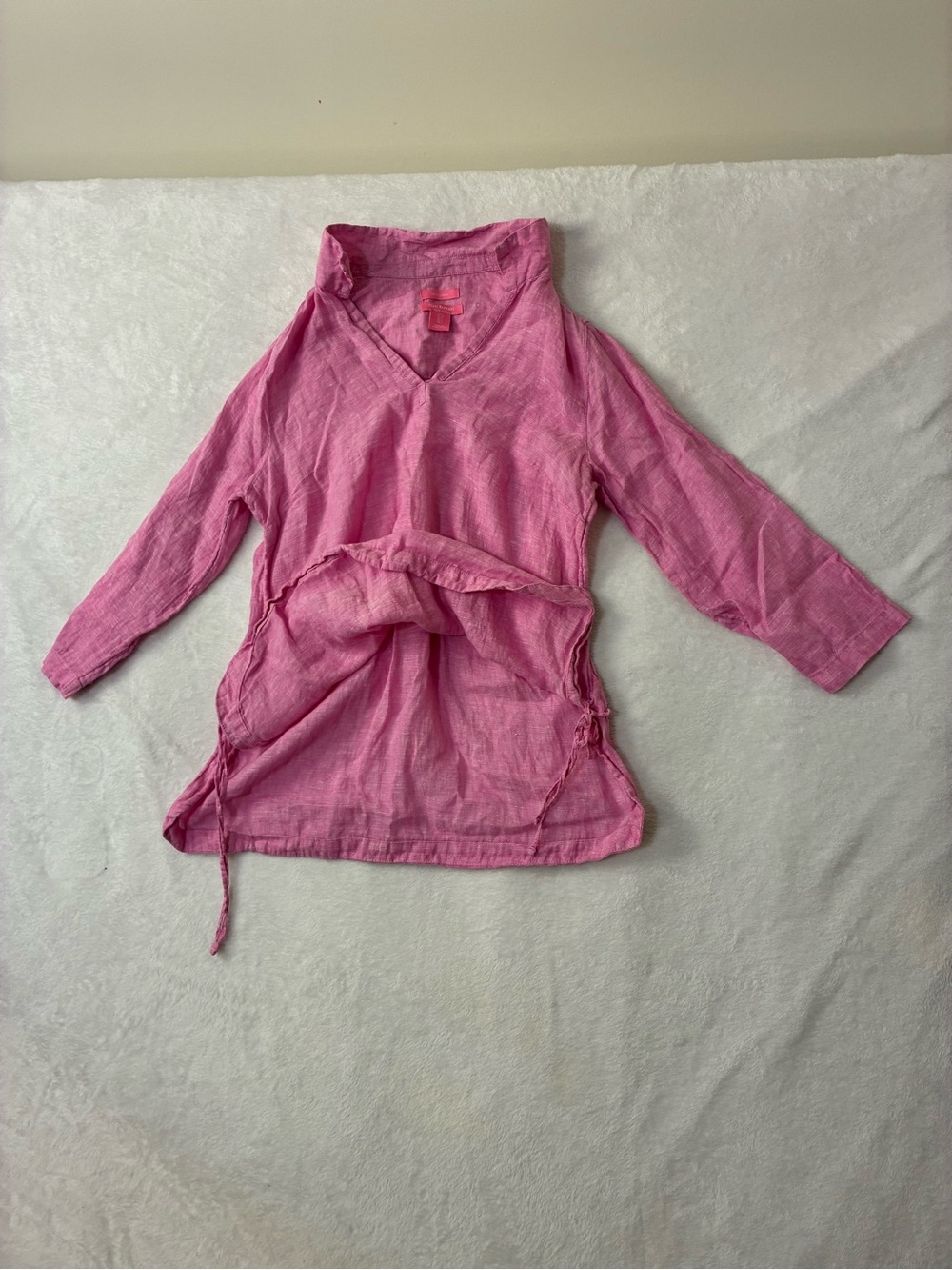 Pink V-Neck 100% Linen Tunic